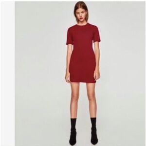 NWT Zara Trafaluc raspberry wine ribbed short sleeve crew neck mini dress